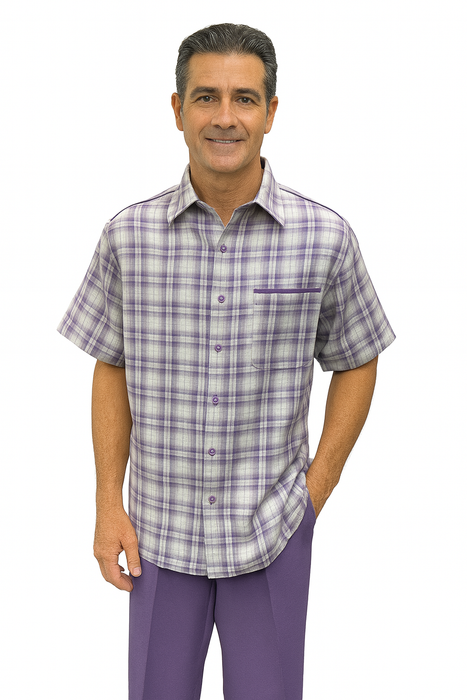 Suit in Lavender/Off White by Dreams by Zacchi – 2 Piece Leisure Outfit with Matching Shirt and Pants - $99