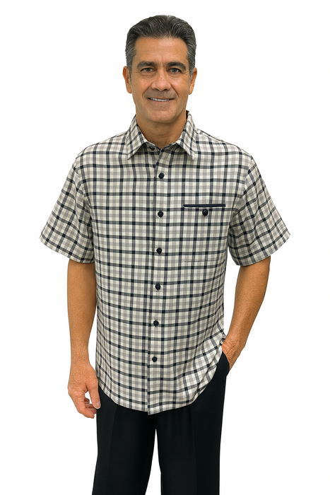 Mens Plaid Walking Suit in black by Dreams by Zacchi – 2 Piece Leisure Outfit with Matching Shirt and Pants - $99