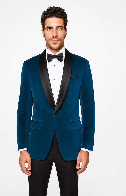 Teal Tuxedo - Velvet Dinner Jacket - Mens Velvet Blazer