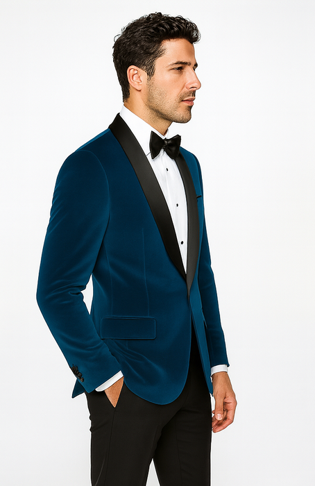 Teal Tuxedo - Velvet Dinner Jacket - Mens Velvet Blazer