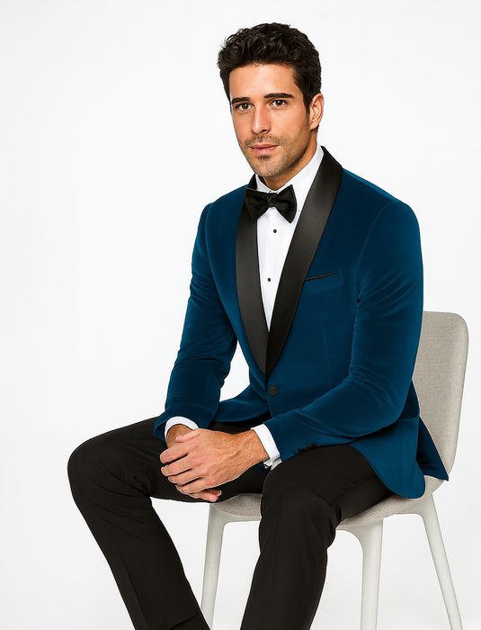 Teal Tuxedo - Velvet Dinner Jacket - Mens Velvet Blazer