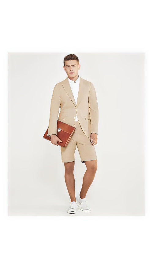 Men's Camel Peak Lapel Summer Business Suits