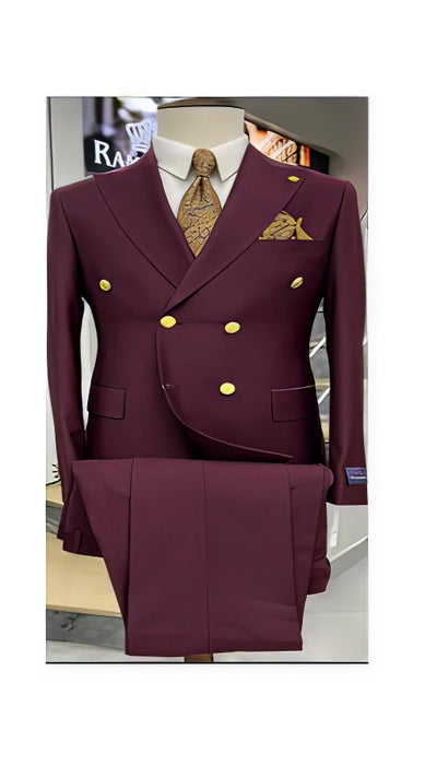 Mens Double Breasted Blazer - Wool Burgundy Sport Coat With Gold Buttons