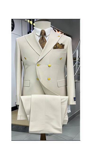 Mens Double Breasted Blazer - Wool Light Tan Sport Coat With Gold Buttons