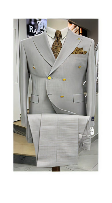 Mens Double Breasted Blazer - Wool Light Grey Sport Coat With Gold Buttons