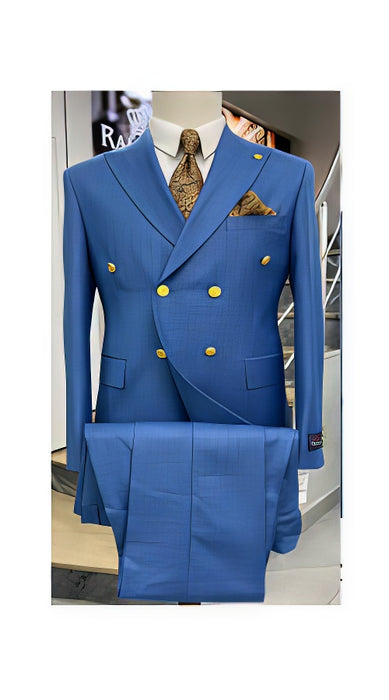 Mens Double Breasted Blazer - Wool Indigo - Sapphire Sport Coat With Gold Buttons