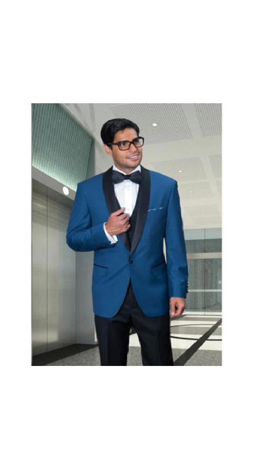 Men'S Indigo 1 Button Blazer Sport Coat Black Lapel Suit