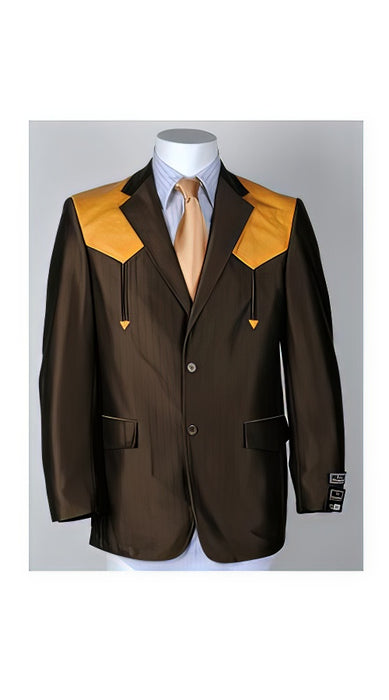 Brown Two Button Striped Pattern Western Blazer For Mens