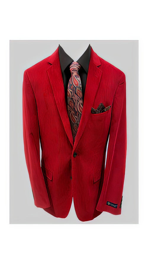 Red Solid Velvet Sportcoat Available December/28/2020