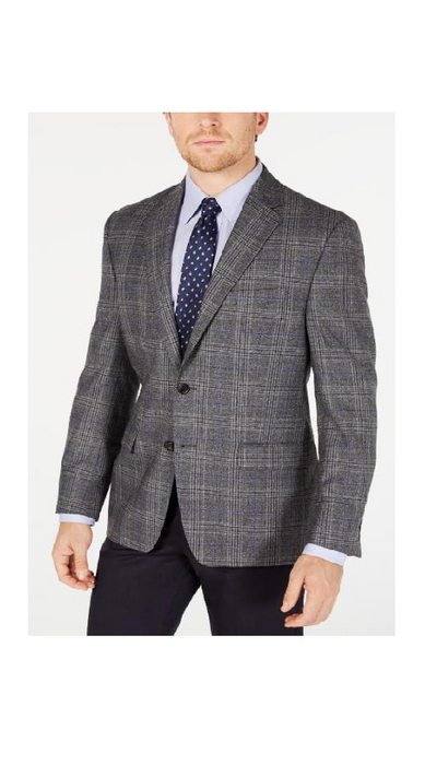 Men's Plaid Windowpane Checkered Patternred Blazer Grey