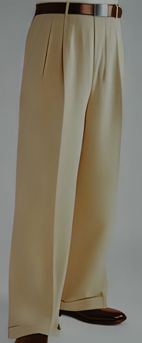 Tan ~ Beige Wide Leg Dress Pants Pleated Baggy Dress Trousers Unhemmed Unfinished Bottom - Cheap Priced Dress Slacks For Men On Sale