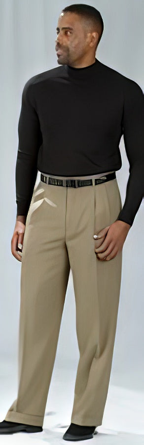 Pacelli Dark Khaki ~ Tan Pleated Baggy Fit Dress Pants Men's Wide Leg Trousers - Dress Slacks For Men On Sale
