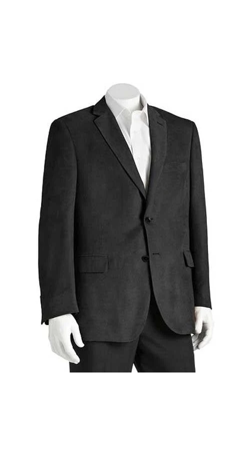 Microsuede Men'S Black Classic Fit 2 Button Polyester Double Vent Blazer