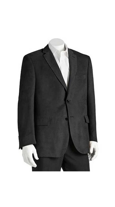 Microsuede Men'S Black Classic Fit 2 Button Polyester Double Vent Blazer
