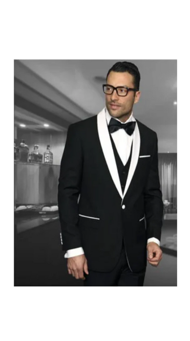 Men'S Black Shawl Collar Dinner Jacket Black Lapel 1 Button Blazer Sport Coat
