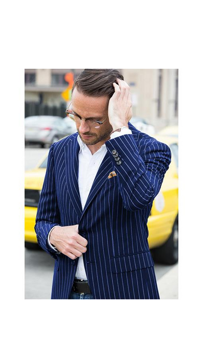 Men's Gangster 1920s Men's Blazer Sport Coat With Bold Chalk Pinstripe Navy ~ Blue