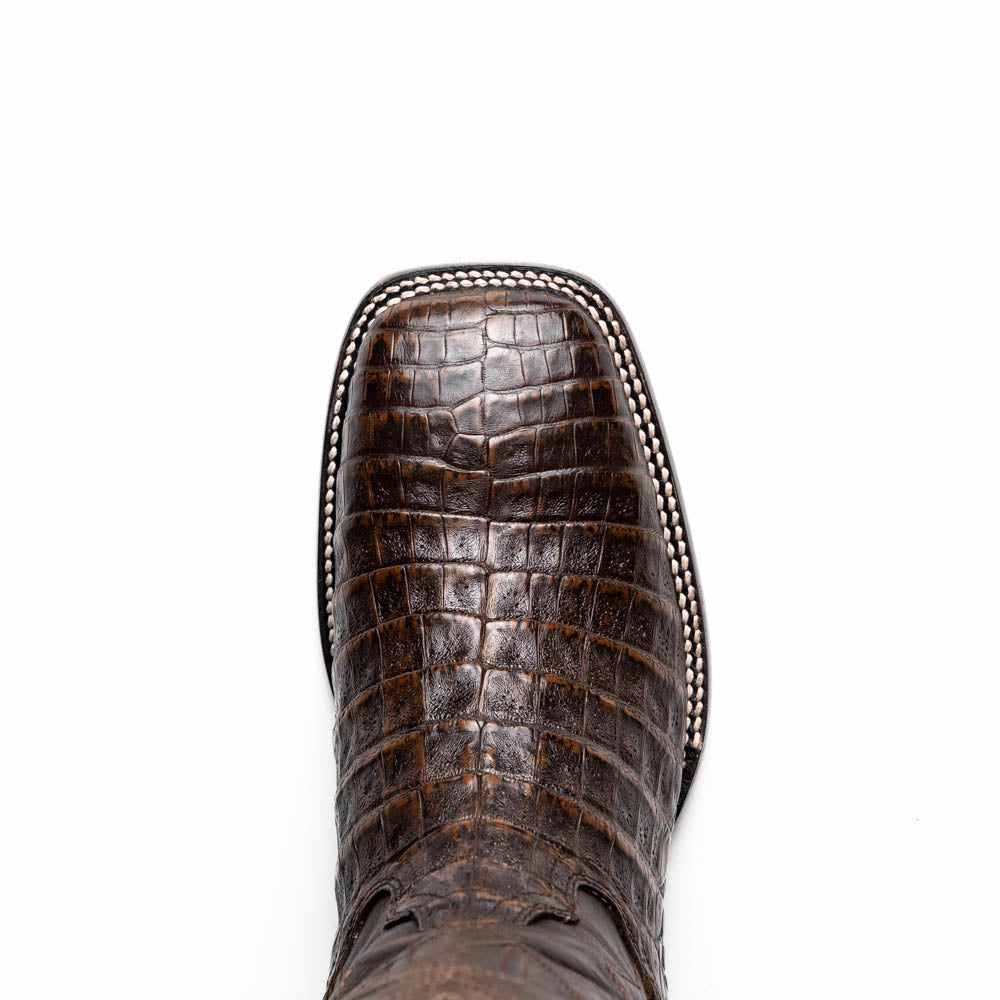 Marco Di Milano Tuscon Aged Brown Caiman Crocodile Square Toe Cowboy Boots - Image 6