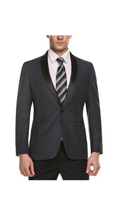 Men's Grey One Button Closure Blazer