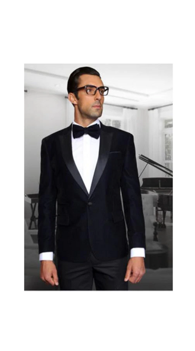 Men Navy 1 Button Velvet Fabric Discounted On Sale