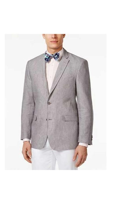 Men'S Linen 2 Button Sport Coat Classic Fit Grey Blazer