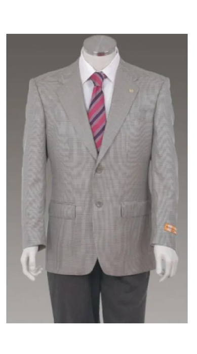 Men's Sport Coat Jacket Blazer 100% Wool Patterned Fabric Two Button Grey