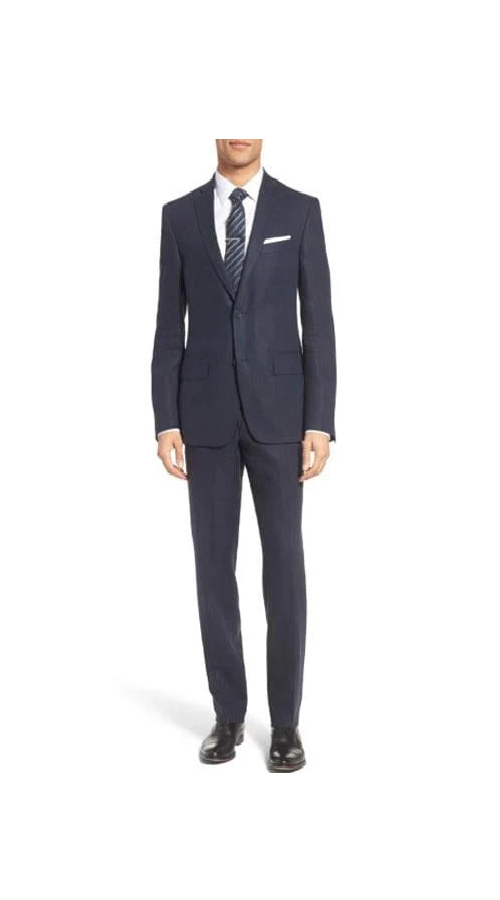 Men'S Navy 100% Linen Designer Fashion Dress Casual Blazer- Dark Blue Suit Color