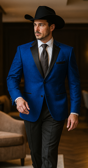 Two Toned Royal Light Blue Two Button Velvet or Dress Suits for Men Fabric Tuxedo Suit Or Dinner Jacket Black Lapeled