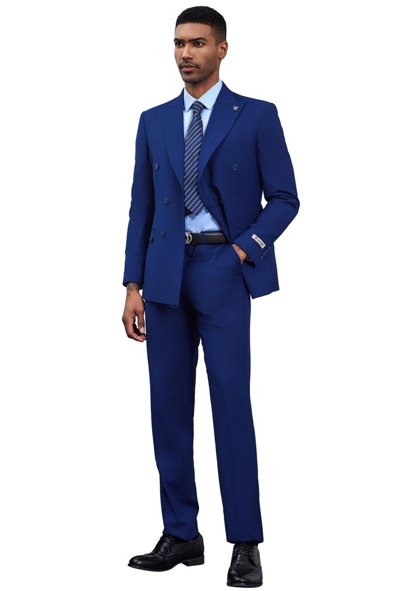 Men's Designer Stacy Adams Classic Double Breasted Suit in Blue - Image 3