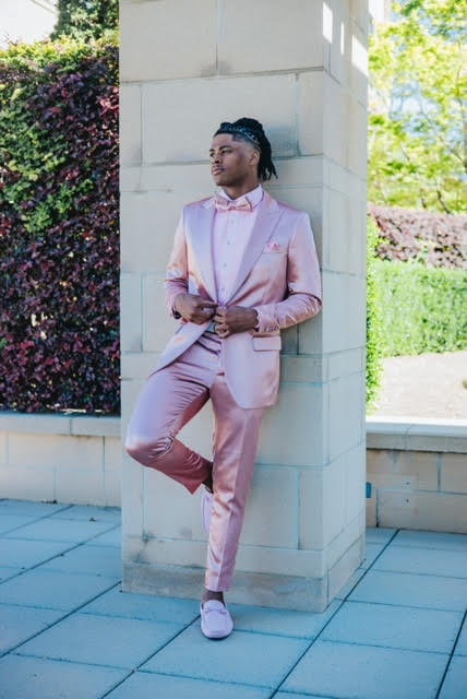Graduation Suit - Men's One Button Vested Shiny Satin Sharkskin Prom & Wedding Party Suit in Dusty Rose
