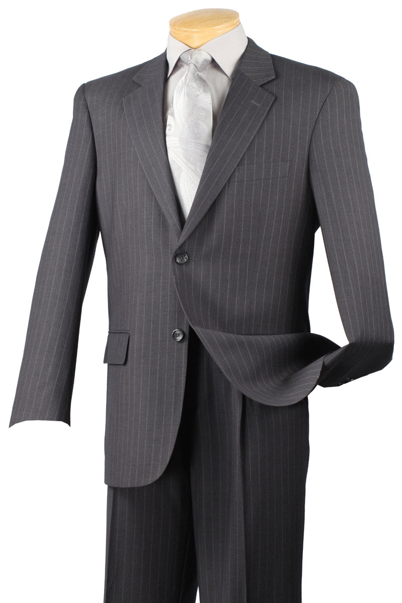 Mens Modern Fit 2 Button No Pleated Flat Front Pants Pinstripe Suit in Charcoal