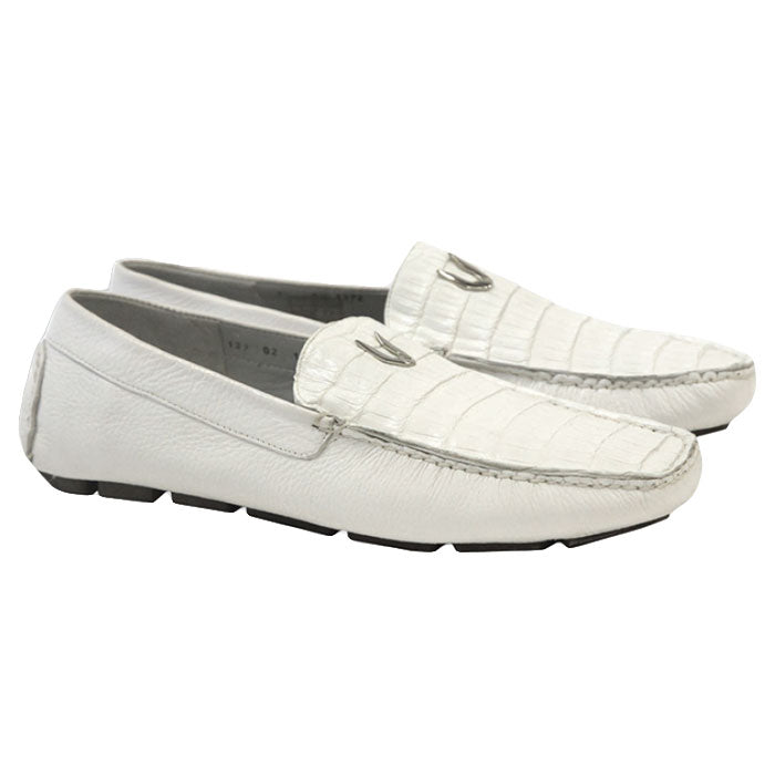 Vestigium Caiman Belly Driving Loafers White - White Caiman Belly men's driving loafer