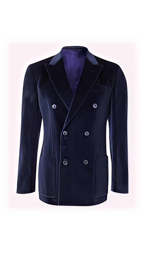 Mens Double Breasted Suits 6 Buttons Velour Jacket - Navy Blue Velvet Blazer - Slim Fitted