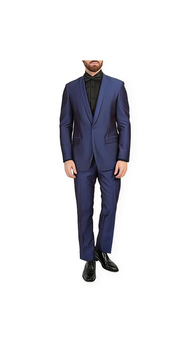 Men'S Navy One Button Shawl Lapel Slim Fit Tuxedo