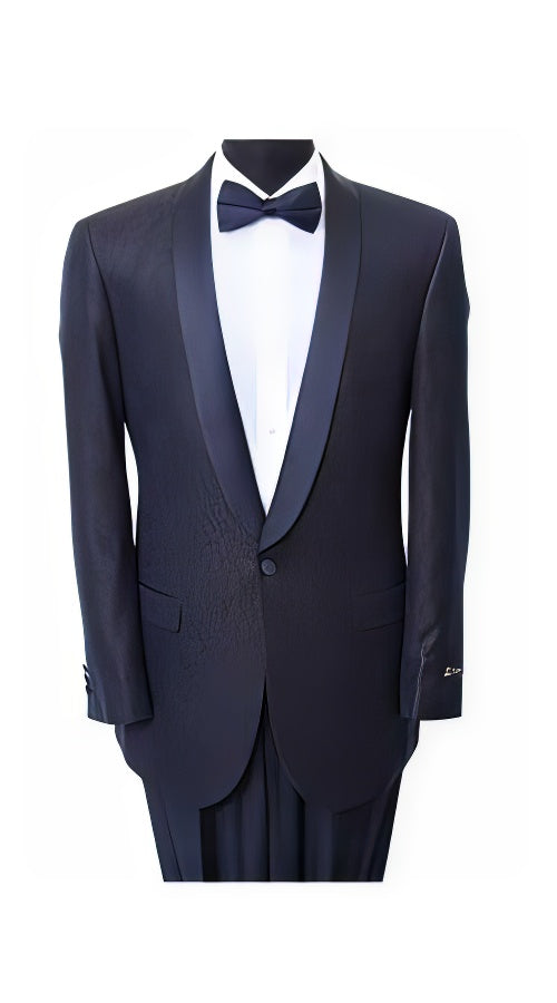 Men's Navy Slim Fit Sport Coat Satin Trim Suit