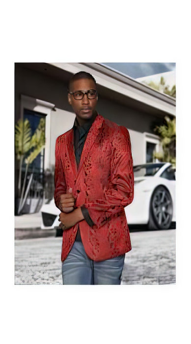 Men'S Red Paisley Colorful Prom Entertainer Blazer