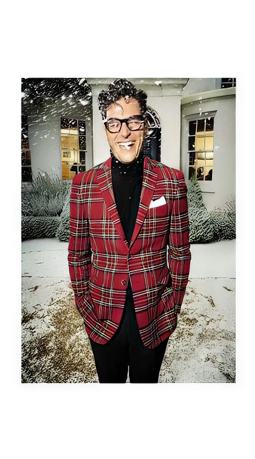Men's Red Plaid Two Button Blazer For Sale