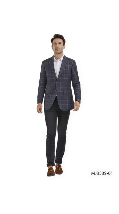 Mens Plaid Indigo Blazer - Window Pane Sport Coat