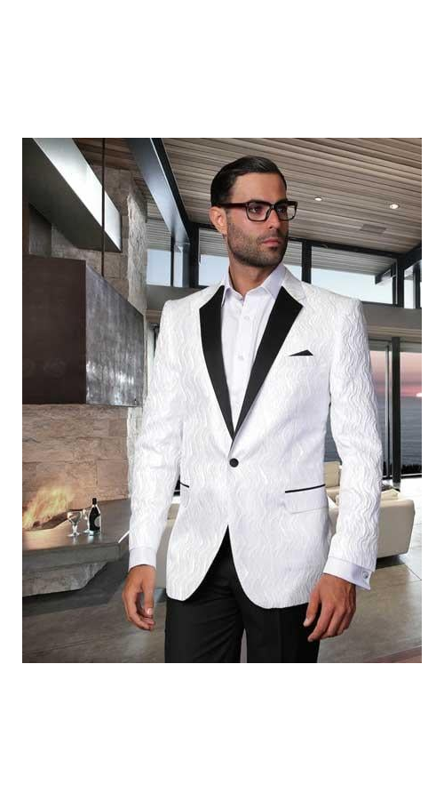 Floral Men's Satin Shiny Unique Paisley Sport Coat  Flashy Silky Satin Stage Fancy Stage Party Two Toned Blazer / Sportcoat / Men's Jacket / Dinner Jacket White