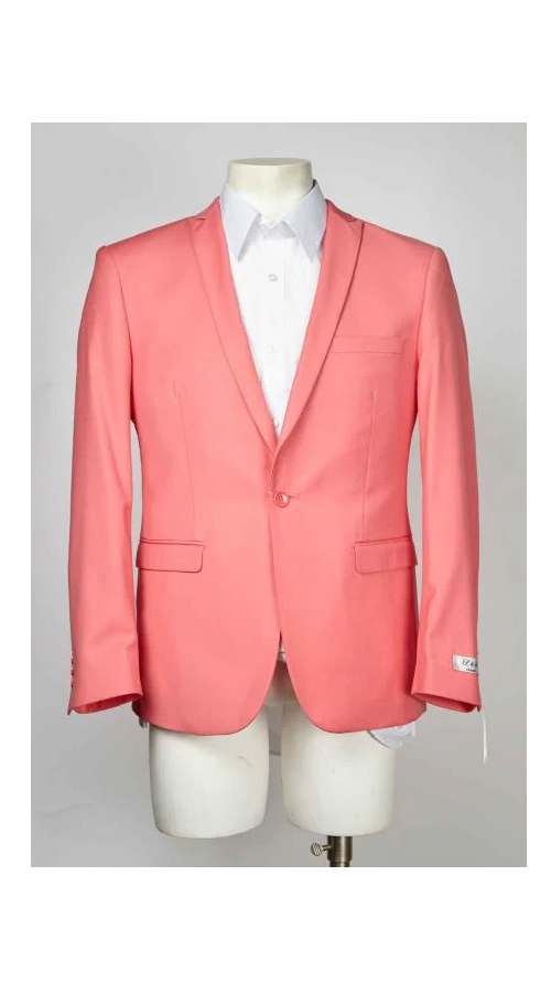 Men'S Salmon Coral One Button Cheap Priced Designer Fashion Dress Casual Blazer For Men On Sale Blazer With Centre Vent Melon ~ Peachish Pinkish Color