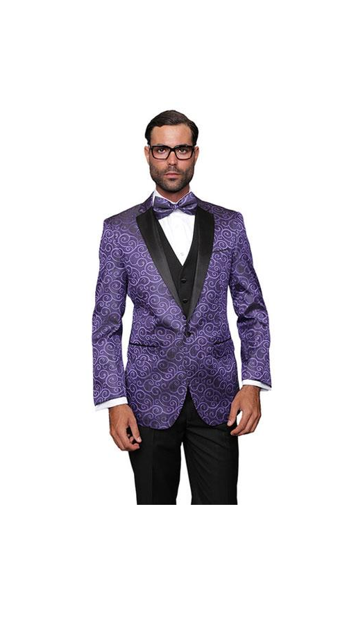 Men'S Floral Sateen Unique Paisley Sport Coat Shiny Flashy Silky Satin Stage Fancy Stage Party Two Toned Blazer / Sport Coat / Men'S Jacket / Dinner Jacket Purple Sport Coat Two Toned Black Lapel