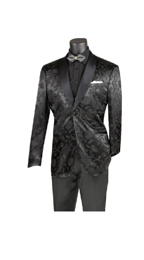 Mens Blazer - Paisley Sport Coat - Black Prom Tuxedo Dinner Jacket Blazer