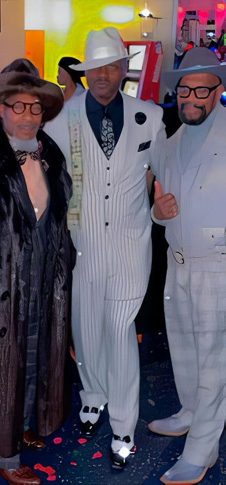 White and Black Pinstripe Vested Suit - Party Suit - Bold Stripe Suits