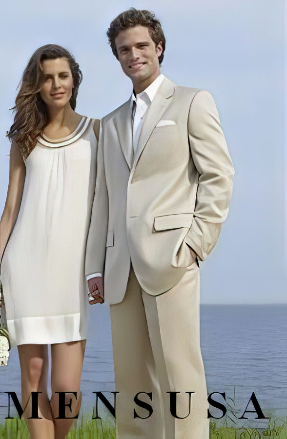 Groomsmen Suits Men'S & Boys Sizes Light Weight Kids Sizes Light Tan ~ Beige Khaki (Sand) Suit Perfect For Toddler Suit Wedding Attire Outfits Cotton & Rayon & Linen 2 Buttons