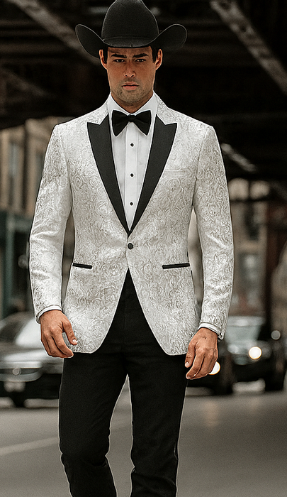 Western Suit - Trajes Para Hombres - Cowboy Formal Attire - Trajes De Novio - Peak Lapel Single Breasted White Suit