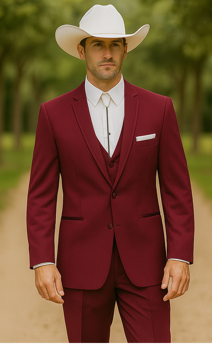 Western Suits For Wedding - Western Tuxedo - Burgundy - Traje Para Hombre