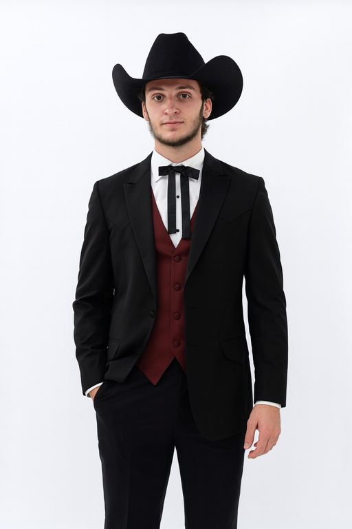 Western Suit - Trajes Para Hombres - Cowboy Formal Attire - Trajes De Novio - Two Button Peak Western Black
