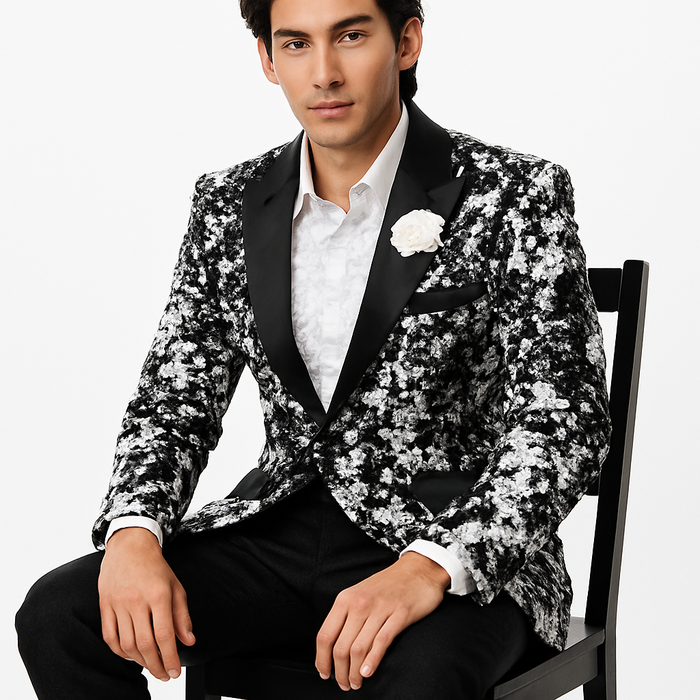 White and Black Blazer - White Tuxedo Jacket + Black Pants + Free Matching Bowtie