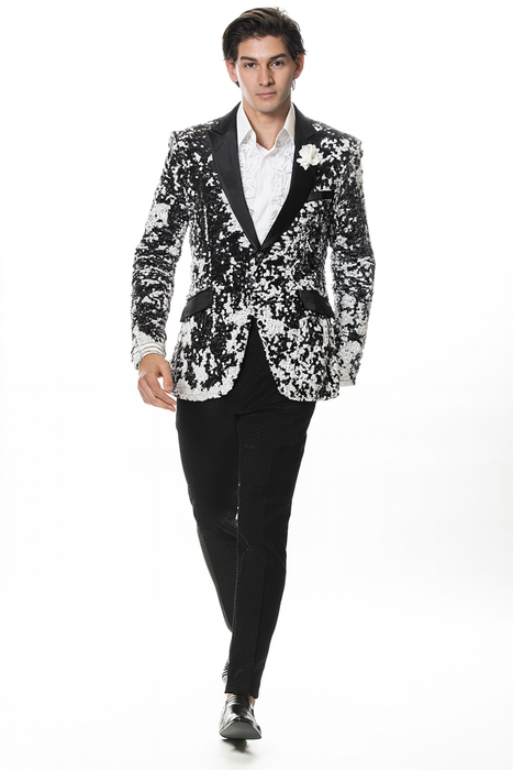 White and Black Blazer - White Tuxedo Jacket + Black Pants + Free Matching Bowtie