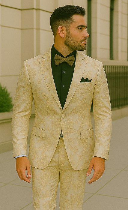 White and Gold Tuxedo With Matching Bowtie