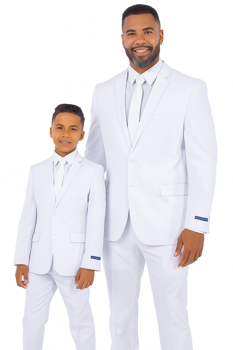 Father and Son Suits - White Boys Suit Perry Ellis Vested Boy's Wedding Suit in White